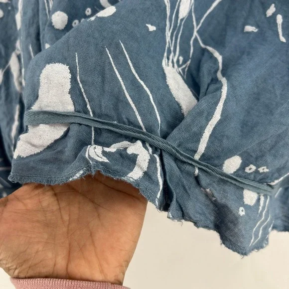 Lands Downunder Linen Dress Womens Large Blue‎ Abstract Knit Ribbed Square Neck - Picture 10 of 16